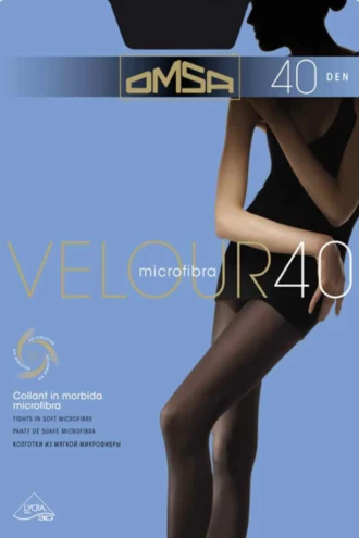 Черен микрофибърен чорапогащник OMSA Velour 40 DEN, плътен и мек с копринено матов финиш.