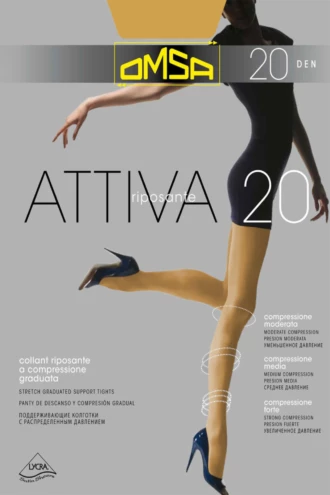 Черен стягащ чорапогащник OMSA Attiva 20 DEN с поддържащ ефект и фин прозрачен финиш.