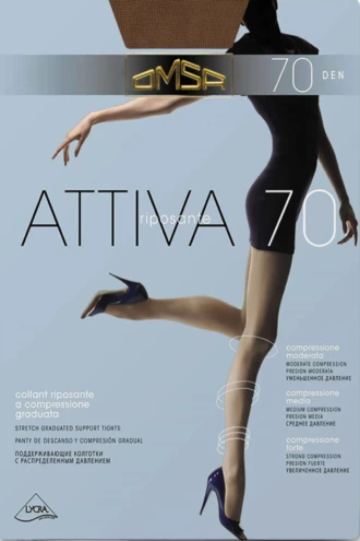 Черен стягащ чорапогащник OMSA Attiva 70 DEN с поддържащ ефект и плътно покритие.